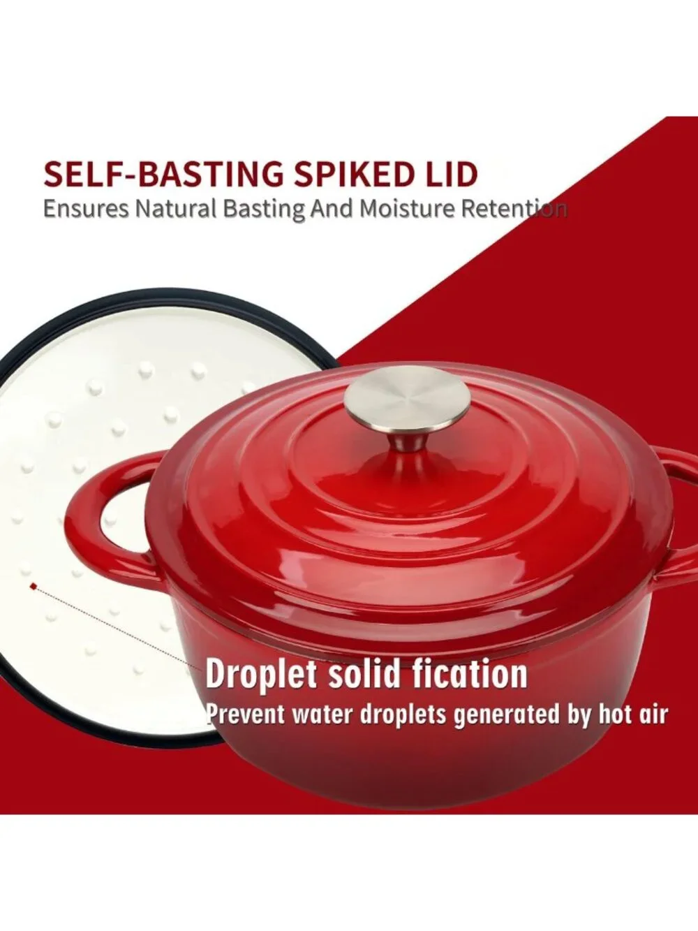 3QT Enameled Cast Iron Dutch Oven with Self-Basting Lid for Stews, Soups